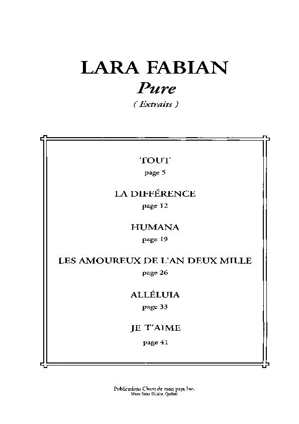 télécharger la partition d'accordéon Lara Fabian Pure au format PDF