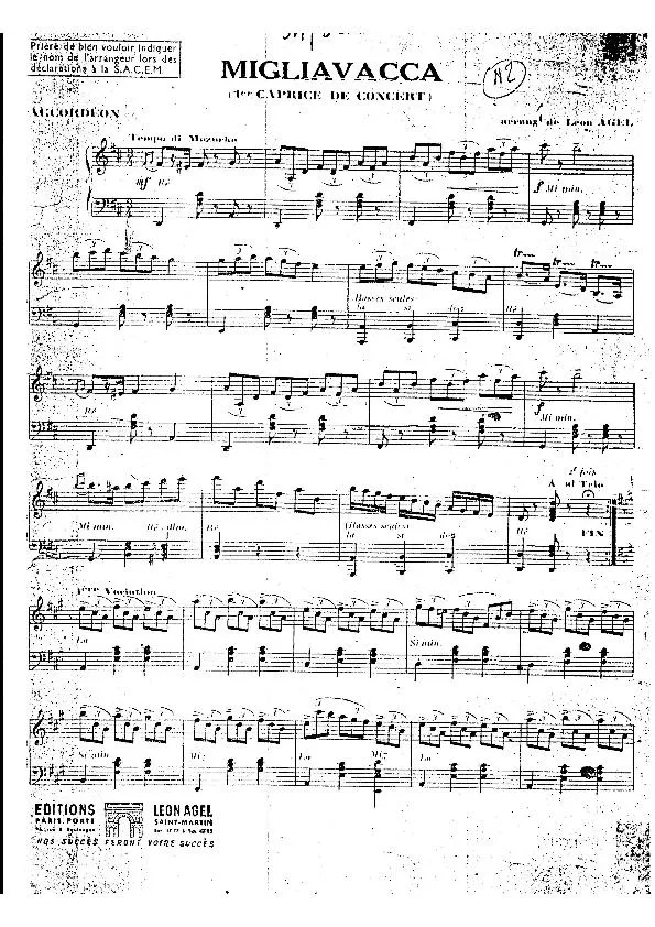 télécharger la partition d'accordéon Migliavacca (1er Caprice de Concert) (Arrangement Léon Agel) au format PDF