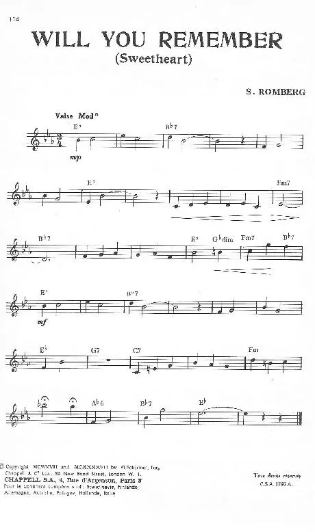 télécharger la partition d'accordéon Will you remember (Sweetheart) (Valse) au format PDF
