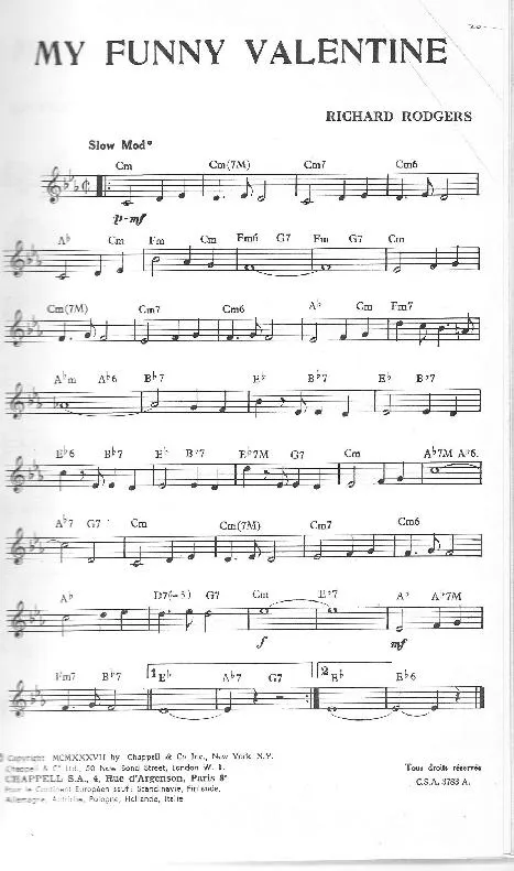 télécharger la partition d'accordéon My funny Valentine (Slow) au format PDF
