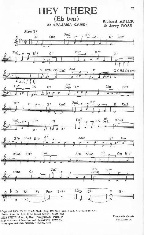 télécharger la partition d'accordéon Hey There (Eh ben) (De : Pajama Game) (Slow) au format PDF