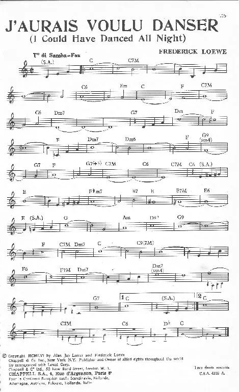 télécharger la partition d'accordéon J'aurais voulu danser (I could have danced all night) (Samba Fox) au format PDF