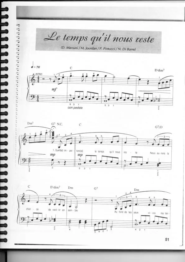 télécharger la partition d'accordéon Le temps qu'il nous reste (Chant : Nana Mouskouri) au format PDF