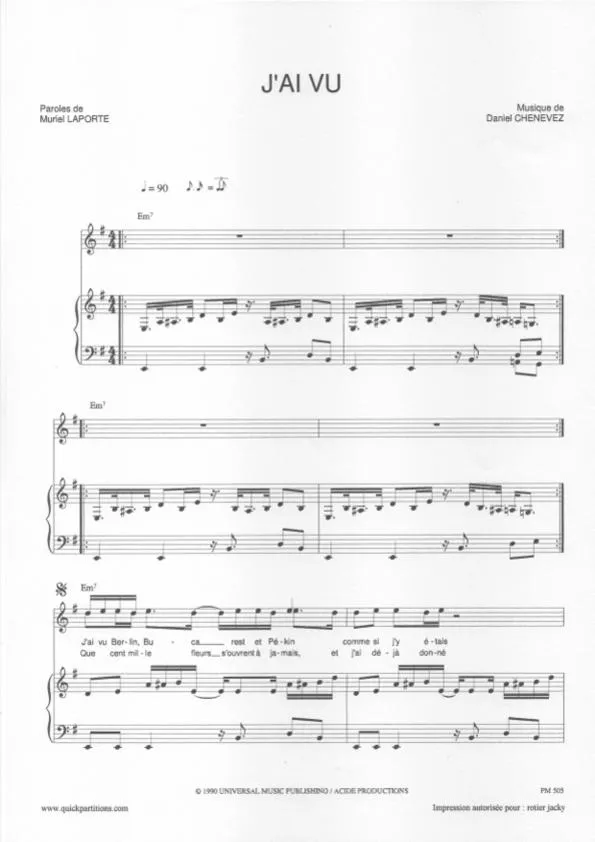 télécharger la partition d'accordéon J'ai vu (Chant : Niagara) au format PDF