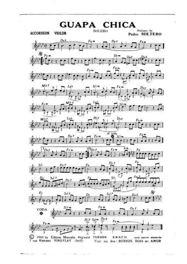 télécharger la partition d'accordéon Guapa Chica (Orchestration) (Boléro) au format PDF