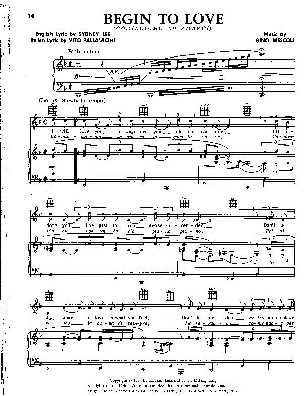 télécharger la partition d'accordéon Begin to love (Cominciamo ad amarci) au format PDF