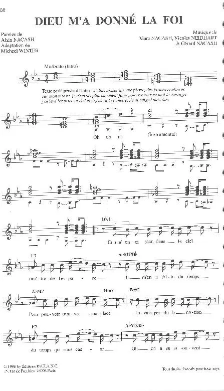 télécharger la partition d'accordéon Dieu m'a donné la foi (Chant : Ophélie Winter) (Adaptation : Michaël Winter) au format PDF
