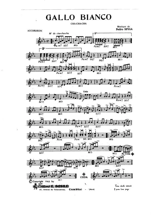 télécharger la partition d'accordéon Gallo Bianco (Orchestration) (Cha Cha Cha) au format PDF