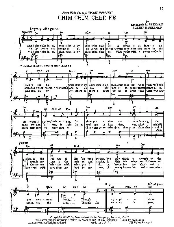 télécharger la partition d'accordéon Chim Chim Cher Ee (De : Mary Poppins) au format PDF