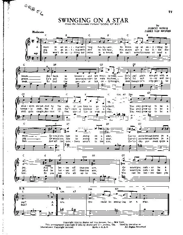 télécharger la partition d'accordéon Swinging on a star (Du film : Going my way) au format PDF