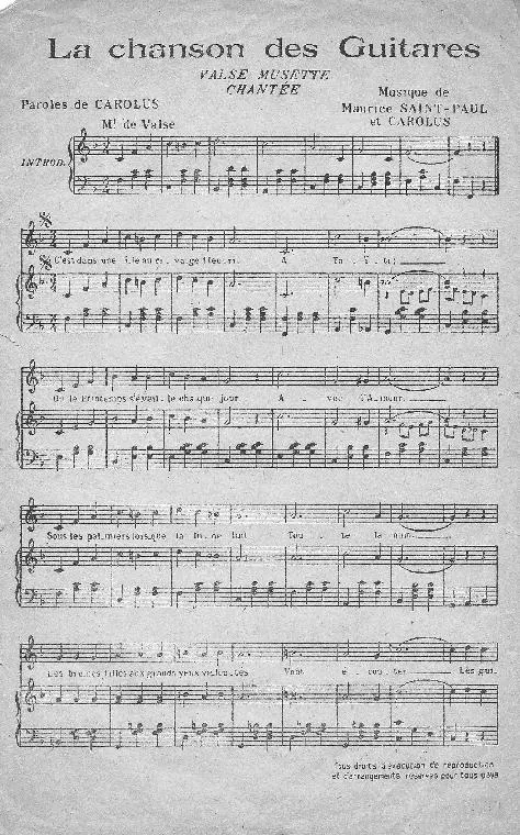télécharger la partition d'accordéon La chanson des Guitares (Valse Musette Chantée) au format PDF