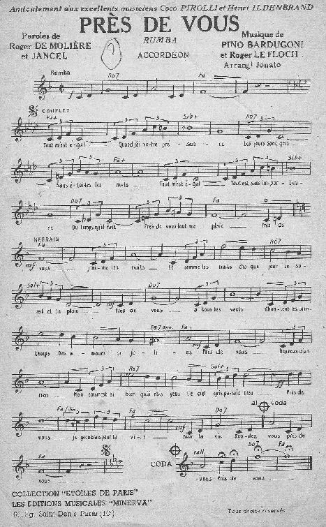 télécharger la partition d'accordéon Près de vous (Arrangement : Jonato) (Rumba) au format PDF