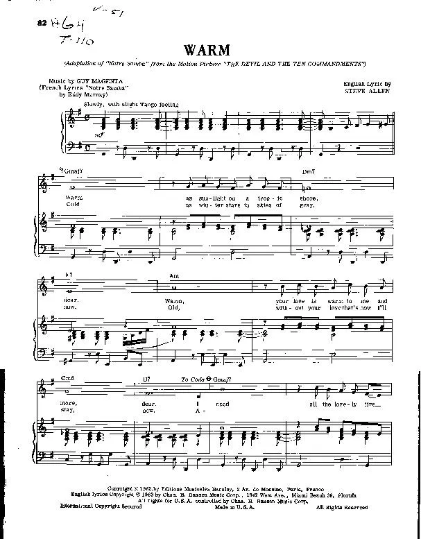 télécharger la partition d'accordéon Warm (Adaptation de : Notre Samba) (Du film : The Devil and the Ten Commandments) au format PDF
