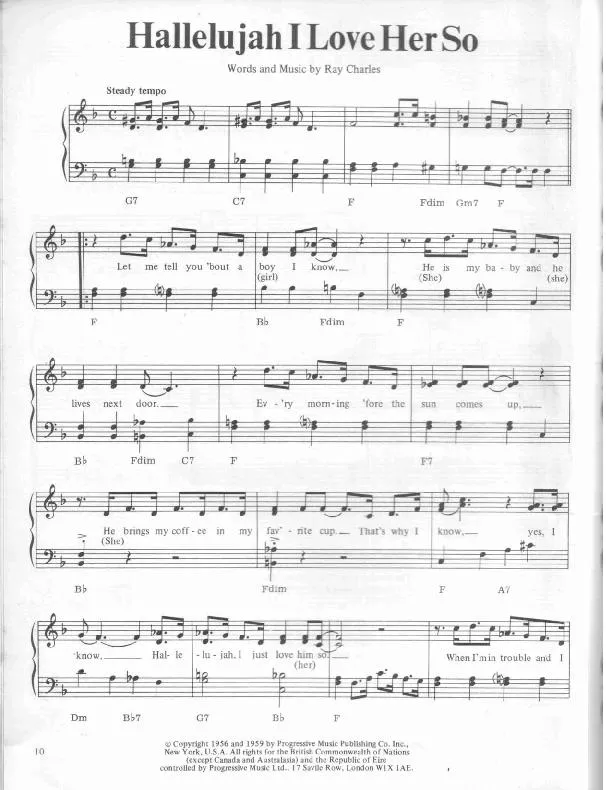 télécharger la partition d'accordéon Hallelujah I Love Her So au format PDF