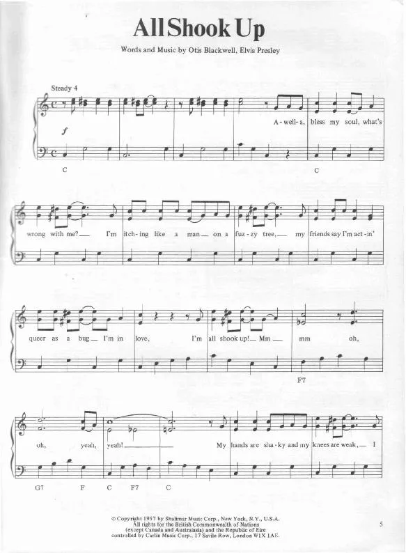 télécharger la partition d'accordéon All Shook Up au format PDF