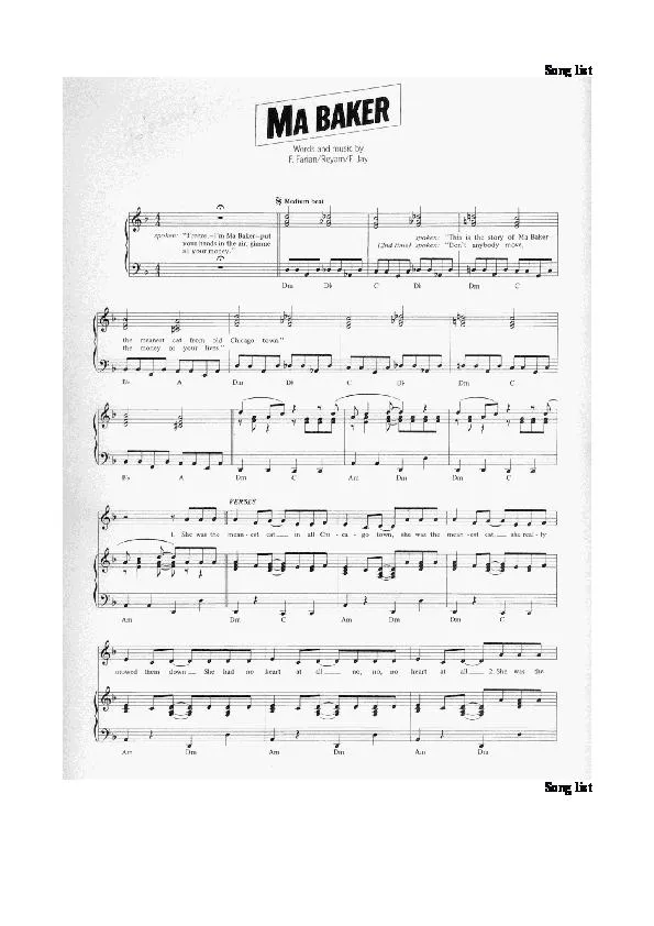 télécharger la partition d'accordéon My Baker (Chant : Boney M) au format PDF