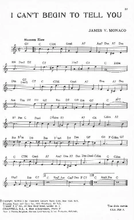 télécharger la partition d'accordéon I can't begin to tell you (Slow)  au format PDF