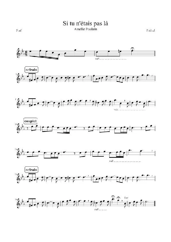 télécharger la partition d'accordéon Si tu n'étais pas là (Valse Lente) (Chant : Fréhel) (Reprise Amélie Poulain) au format PDF
