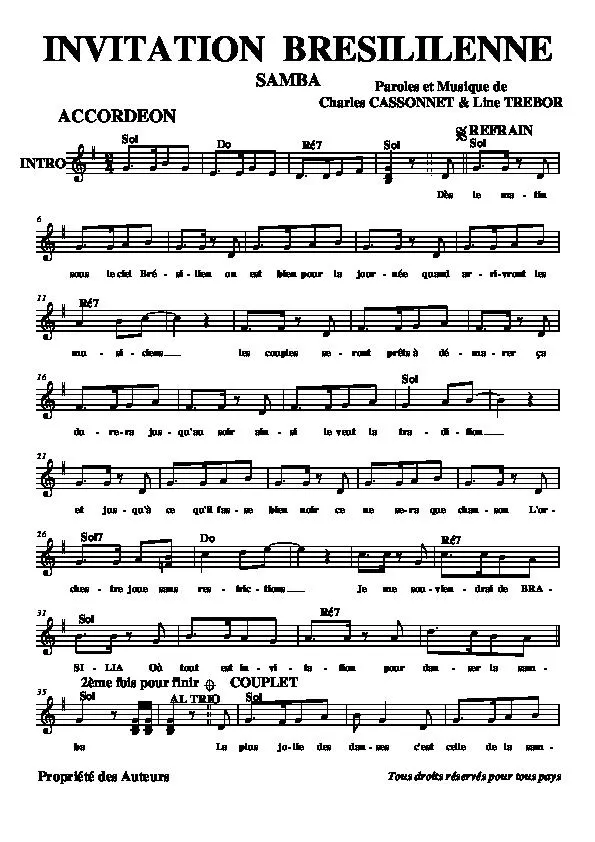 télécharger la partition d'accordéon Invitation Brésilienne (Samba) au format PDF