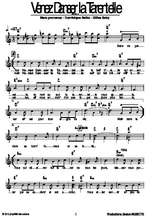 télécharger la partition d'accordéon Venez danser la tarentelle au format PDF
