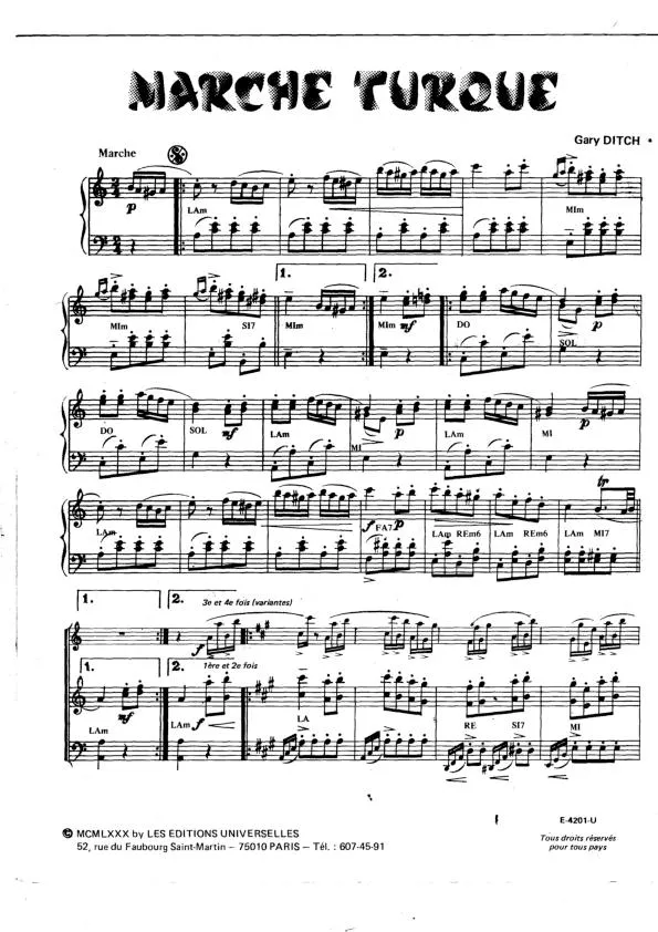 télécharger la partition d'accordéon Marche Turque (Arrangement Gary Ditch) au format PDF