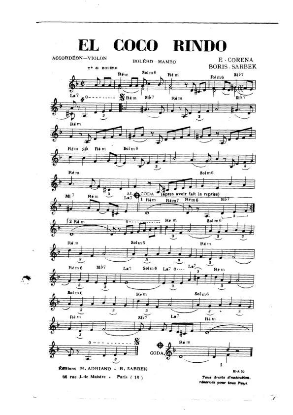 télécharger la partition d'accordéon El coco rindo (Orchestration) (Boléro Mambo) au format PDF