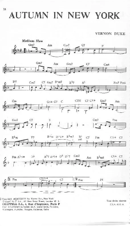 télécharger la partition d'accordéon Autumn in New York (Slow) au format PDF