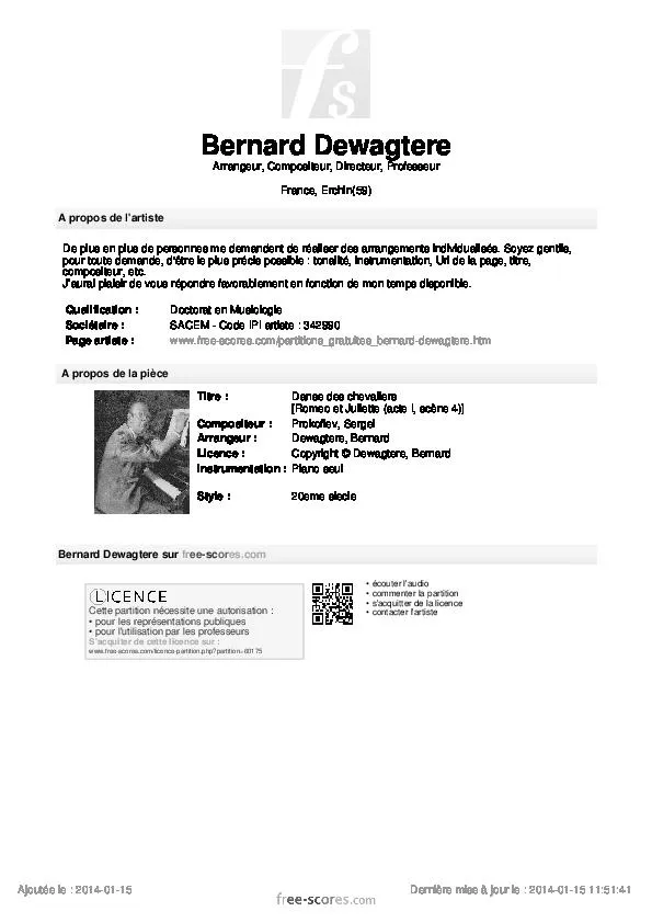 télécharger la partition d'accordéon Danse des chevaliers (Dance of the Knights) (De : Roméo et Juliette) (Arrangement : Bernard Dewagtere) au format PDF