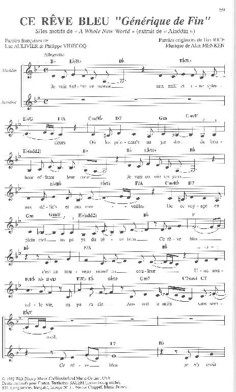 télécharger la partition d'accordéon Ce rêve bleu (Extrait de : Aladdin) au format PDF