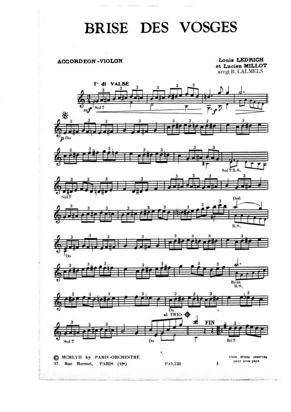 télécharger la partition d'accordéon Brise des Vosges (Arrangement R Camels) au format PDF