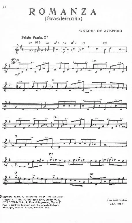 télécharger la partition d'accordéon Romanza (Brasileirinho) (Samba) au format PDF