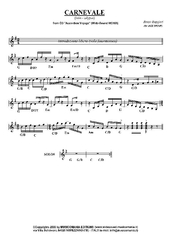 télécharger la partition d'accordéon Carnevale au format PDF