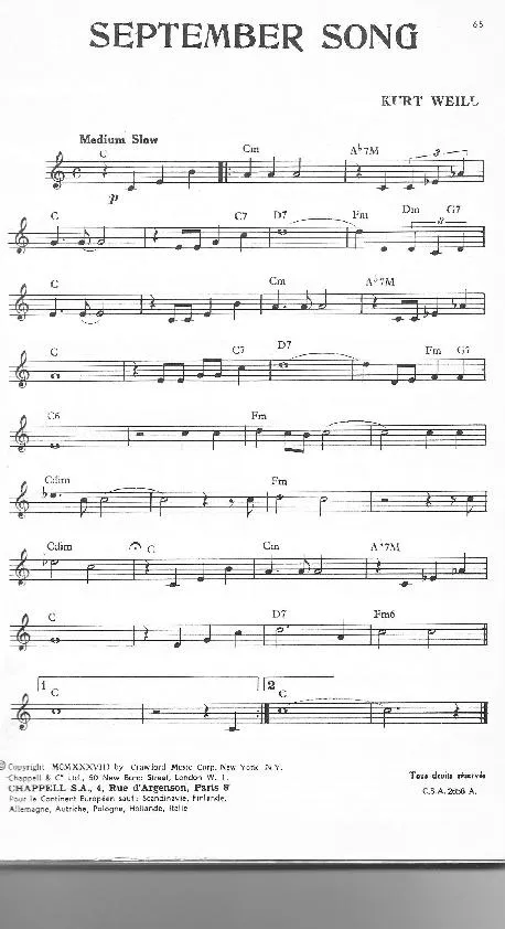 télécharger la partition d'accordéon September Song (Slow) au format PDF