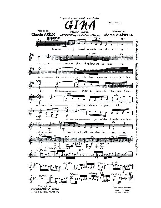 télécharger la partition d'accordéon Gina (Tango Gitan) au format PDF