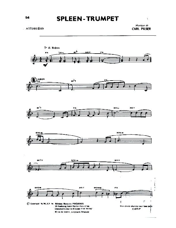 télécharger la partition d'accordéon Spleen Trumpet (Boléro) au format PDF