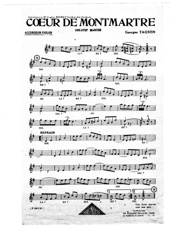 télécharger la partition d'accordéon Cœur de Montmartre (One Step Marche) au format PDF
