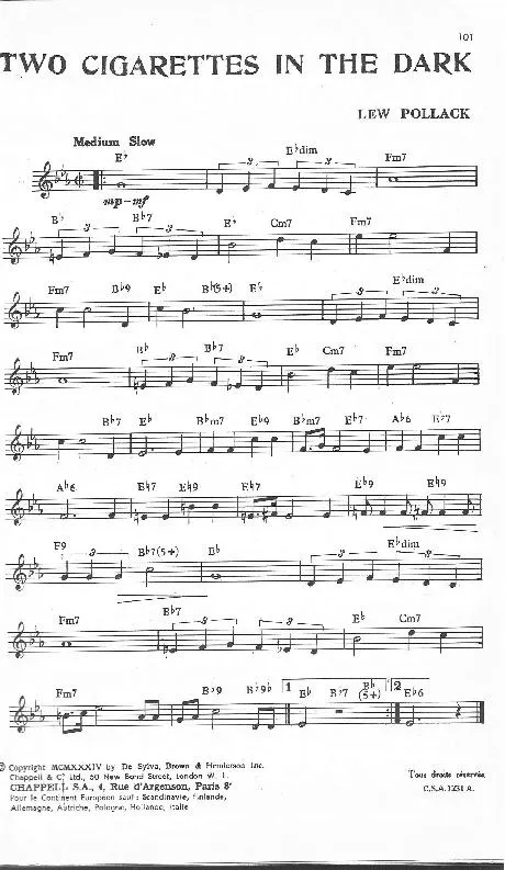 télécharger la partition d'accordéon Two cigarettes in the dark (Slow) au format PDF