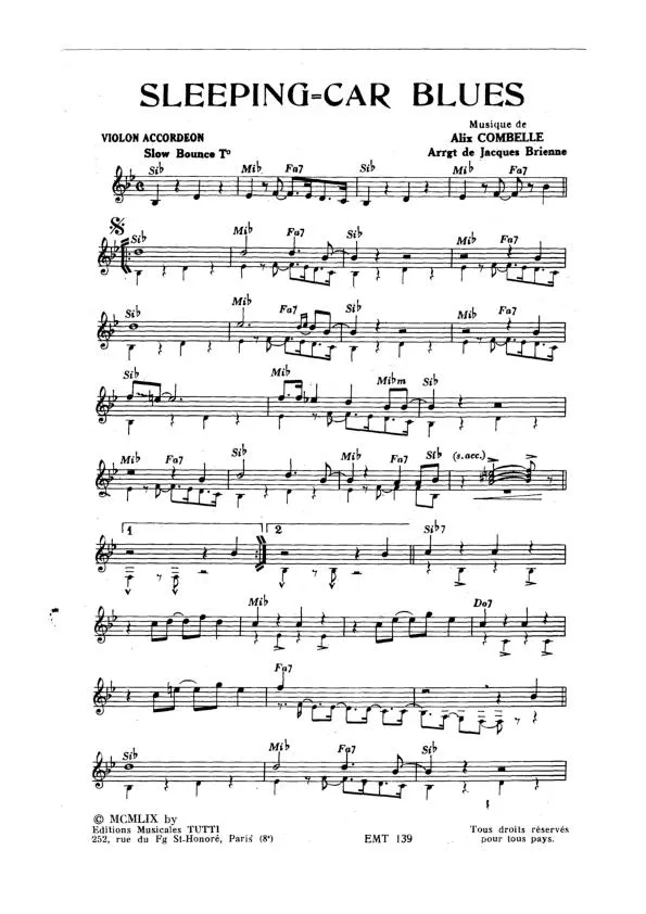 télécharger la partition d'accordéon Sleeping Car Blues (Arrangement : Jacques Brienne) (Orchestration) (Slow Bounce) au format PDF