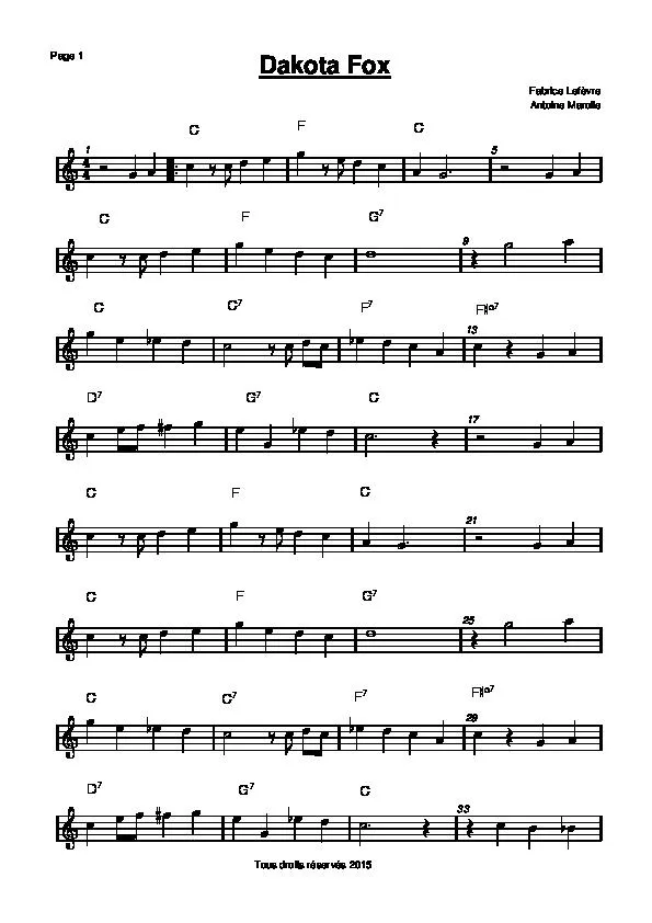 télécharger la partition d'accordéon Dakota Fox (Bb) au format PDF