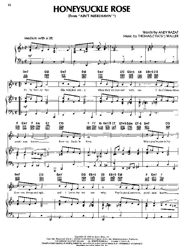 télécharger la partition d'accordéon Honeysuckle Rose (de Ain't Misbehavin') au format PDF
