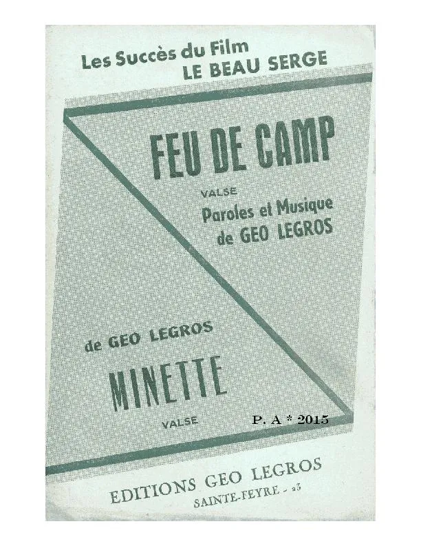 télécharger la partition d'accordéon Feu de camp + Minette (Du film : Le beau Serge) (Valse) au format PDF