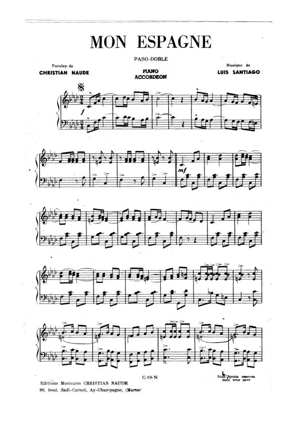 télécharger la partition d'accordéon Mon Espagne (Orchestration Complète) (Paso Doble) au format PDF