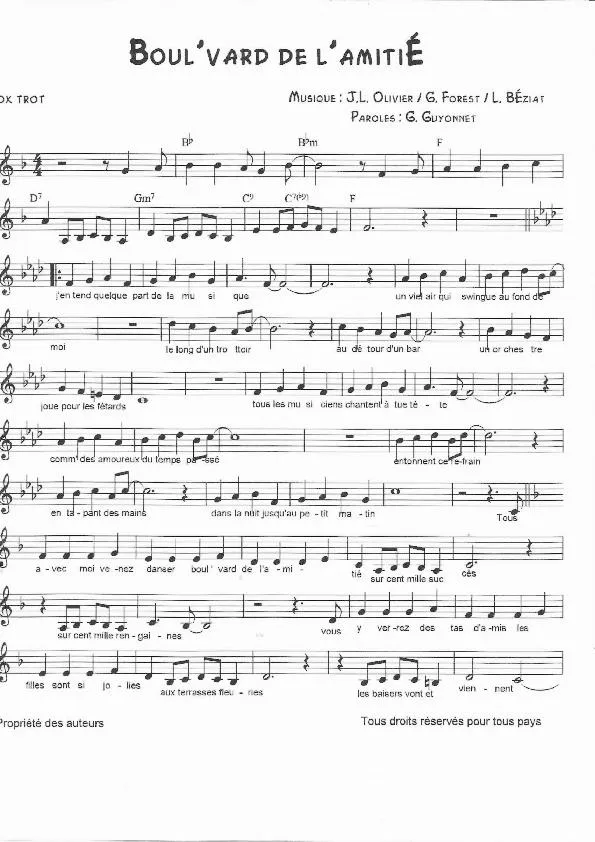 télécharger la partition d'accordéon Boul'vard de l'Amitié (Fox Trot) au format PDF