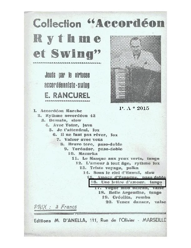 télécharger la partition d'accordéon Une lettre d'amour (Tango) au format PDF