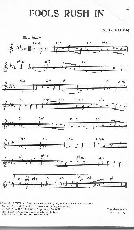 télécharger la partition d'accordéon Fools rush in  (Slow) au format PDF