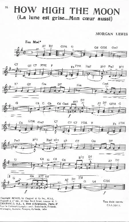 télécharger la partition d'accordéon How high the moon (La lune est grise Mon cœur aussi) (Fox) au format PDF