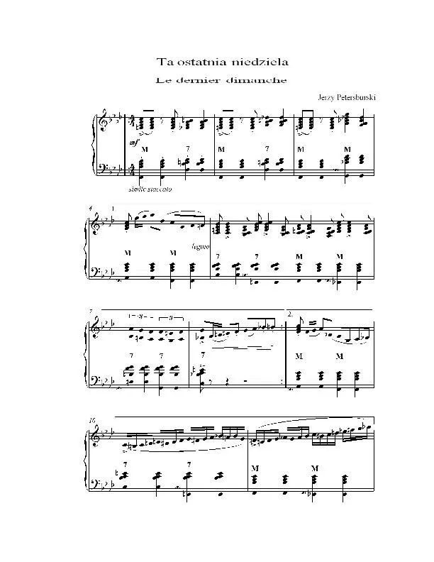 télécharger la partition d'accordéon Le dernier dimanche (Ta ostatnia niedziela) (Tango Polonais) au format PDF