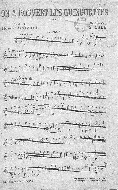télécharger la partition d'accordéon On a rouvert les guinguettes (Partie : Violon) (Valse) au format PDF