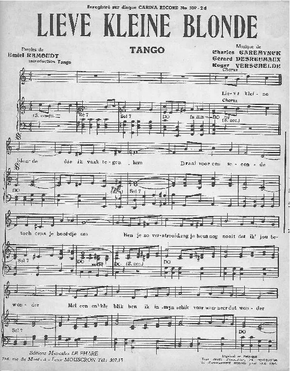 télécharger la partition d'accordéon Lieve kleine Blonde (Tango) au format PDF