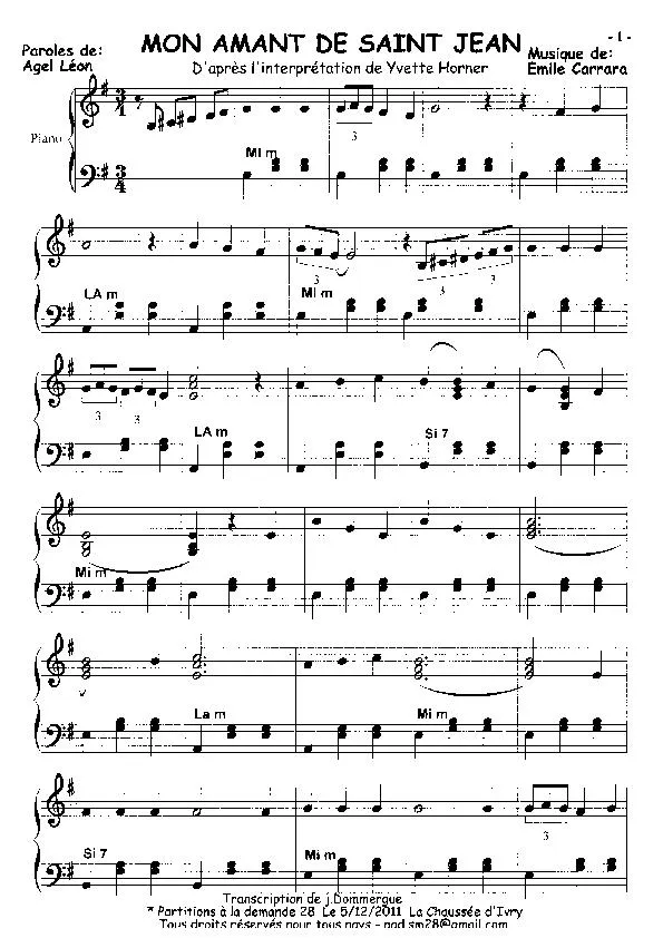 télécharger la partition d'accordéon Mon Amant de Saint Jean (Variations de Yvette Horner) au format PDF